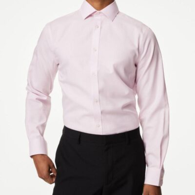 M&S Collection Regular Fit Non Iron Pure Cotton Gingham Shirt Pink | Mens Formal Shirts