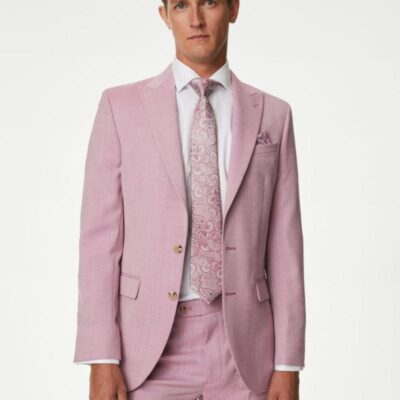 M&S Collection Slim Fit Wool Blend Suit Jacket Pink | Mens Blazers