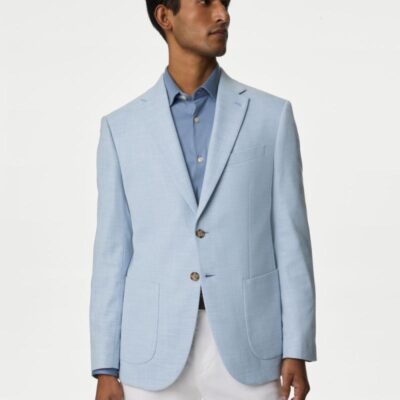 M&S Collection Textured Stretch Blazer Blue | Mens Blazers