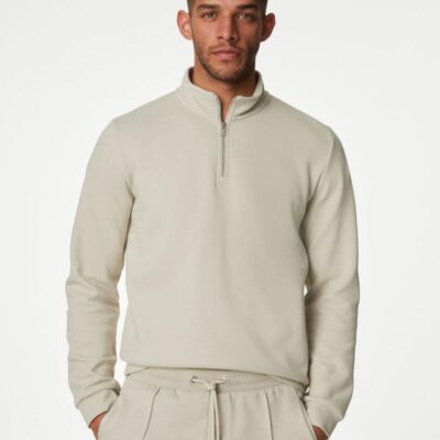 Autograph Cotton Blend Half Zip Sweatshirt Stone | Mens Loungewear