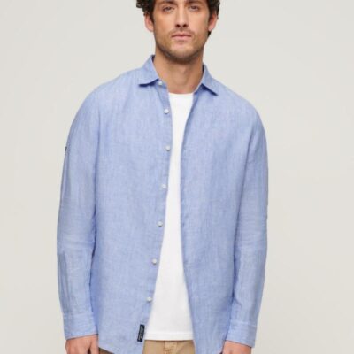 Superdry Pure Linen Shirt Blue | Mens Shirts