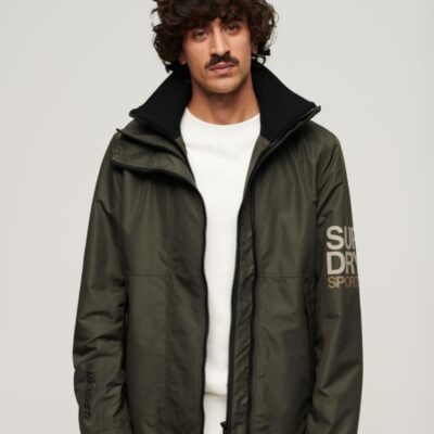 Superdry Hooded Windbreaker Jacket Khaki | Mens Coats & Jackets