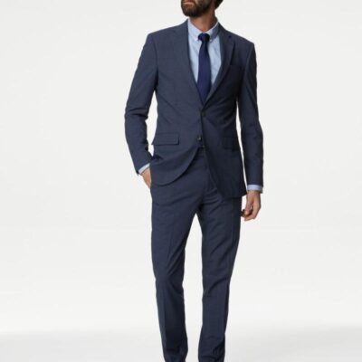 M&S Collection Slim Fit Prince of Wales Check Suit Trousers Navy | Mens Trousers