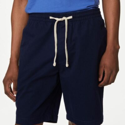 M&S Collection Pure Cotton Elasticated Waist Shorts Navy | Mens Shorts