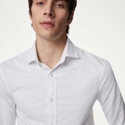 Autograph Slim Fit Easy Iron Jersey Shirt White | Mens Formal Shirts