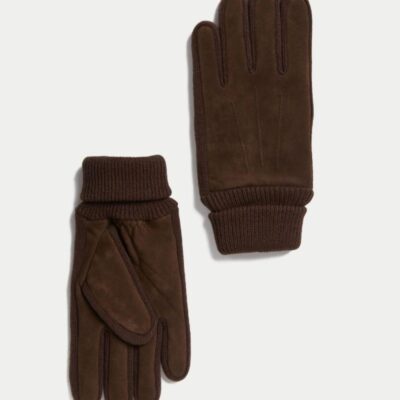 M&S Collection Nubuck Leather Gloves Chocolate | Mens Gloves