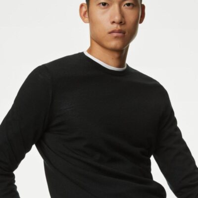 Autograph Pure Extra Fine Merino Wool Crew Neck Jumper Black | Mens The Smart Edit