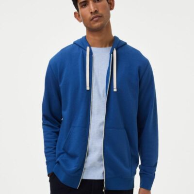 M&S Collection Cotton Rich Zip Up Hoodie Bright Blue | Mens Hoodies & Sweatshirts