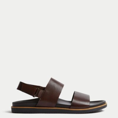 Autograph Leather Two Strap Riptape Sandals Brown | Mens Casual Shoes