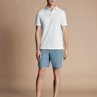 Charles Tyrwhitt Linen Blend Lightweight Shorts Mid Blue | Mens Shorts