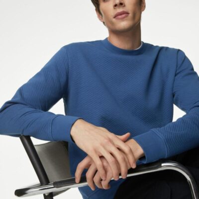 Autograph Cotton Rich Textured Crewneck Sweatshirt Denim | Mens Loungewear