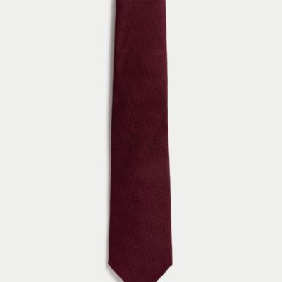 M&S SARTORIAL Textured Pure Silk Tie Burgundy | Mens Ties