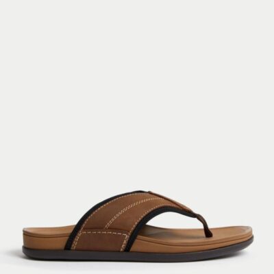 M&S Collection Airflex™ Leather Flip Flops Brown | Mens Casual Shoes