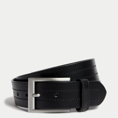 Autograph Italian Leather Rectangular Buckle Belt Black | Mens Belts