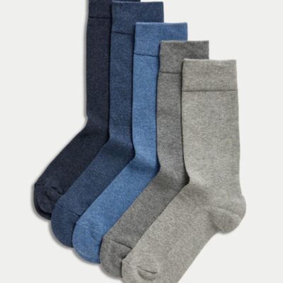 M&S Collection 5pk Cool & Fresh™ Cushioned Socks Blue Mix | Mens Loungewear