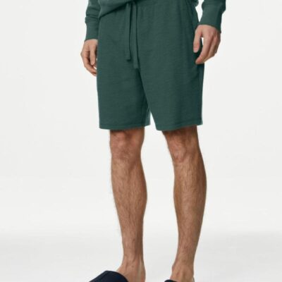 M&S Collection Pure Cotton Waffle Loungewear Shorts Smokey Green | Mens Loungewear