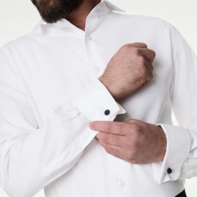 M&S SARTORIAL Regular Fit Luxury Cotton Double Cuff Twill Shirt White | Mens Formal Shirts