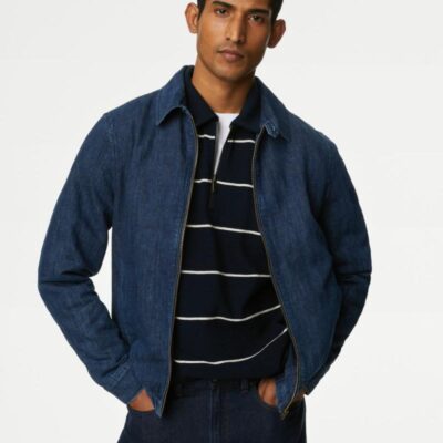 M&S Collection Denim Harrington Jacket Indigo | Mens Coats & Jackets