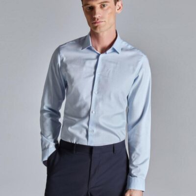 Ted Baker Slim Fit Pure Cotton Textured Dress Shirt Blue | Mens Formal Shirts