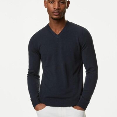 M&S Collection Cashmilon™ V-Neck Jumper Navy | Mens Jumpers & Knitwear