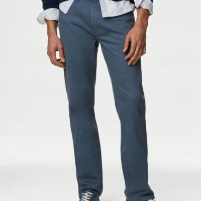 M&S Collection Straight Fit Tea Dyed Stretch Jean Blue | Mens Trousers