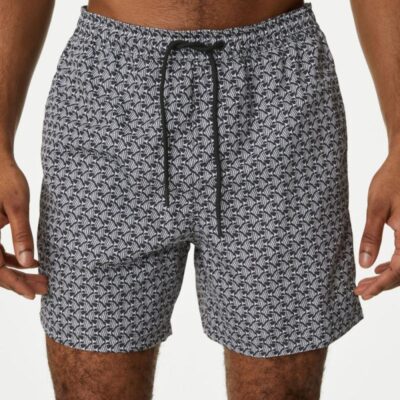 M&S Collection Quick Dry Geometric Print Swim Shorts Black Mix | Mens Swimwear