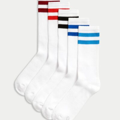 Goodmove 5pk Striped Cotton Rich Cushioned Sports Socks White Mix | Mens Sportswear