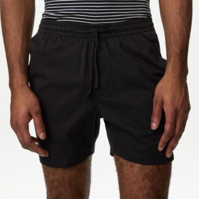 M&S Collection Elasticated Waist Shorter Length Stretch Shorts’ Black | Mens Shorts