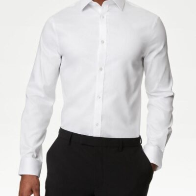 M&S Collection Slim Fit Non Iron Pure Cotton Textured Shirt White | Mens Shirts