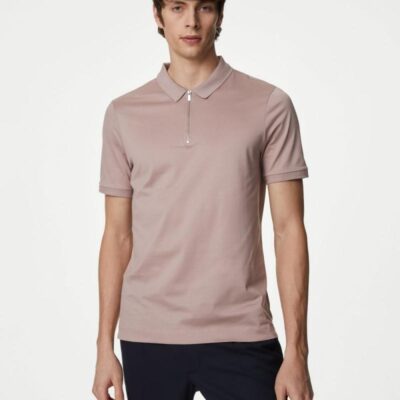 Autograph Pure Supima® Cotton Half Zip Polo Shirt Hessian | Mens Tops & T-shirts