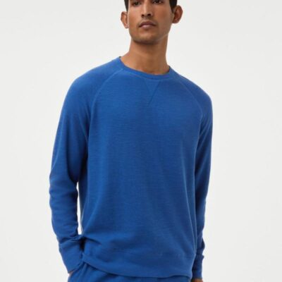 M&S Collection Pure Cotton Waffle Loungewear Sweatshirt Bright Blue | Mens Loungewear