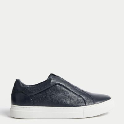 Autograph Leather Slip-On Trainers with Freshfeet™ Navy | Mens Trainers