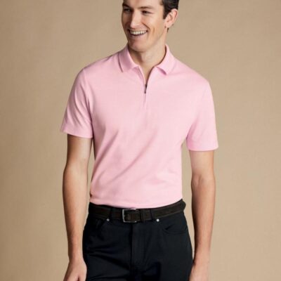 Charles Tyrwhitt Pure Cotton Textured Polo Shirt Pink | Mens Tops & T-shirts