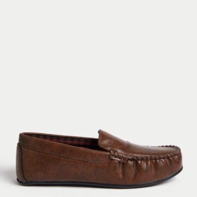 M&S Collection Moccasin Slippers with Freshfeet™ Tan | Mens Slippers