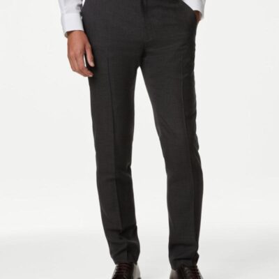 M&S SARTORIAL Slim Fit Pure Wool Textured Suit Trousers Charcoal | Mens Trousers