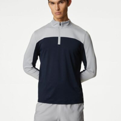 Goodmove Colour Block Half Zip Training Top Navy Mix | Mens Tops & T-shirts