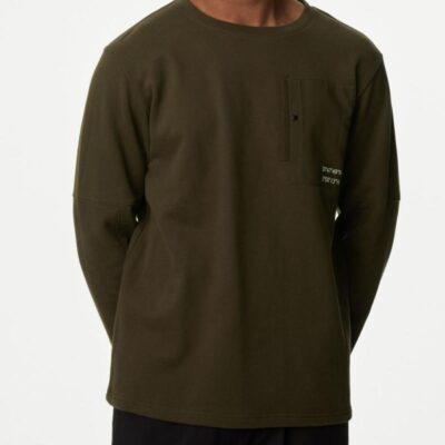 M&S Collection Pure Cotton Long Sleeve Top Khaki | Mens Tops & T-shirts