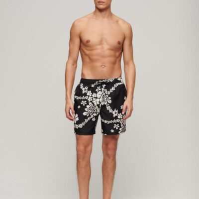 Superdry Hawaiian Print Swim Shorts Black Mix | Mens Shorts