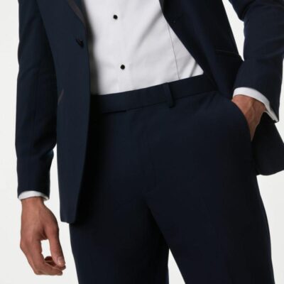 M&S Collection Slim Fit Stretch Tuxedo Trousers Navy | Mens Suits