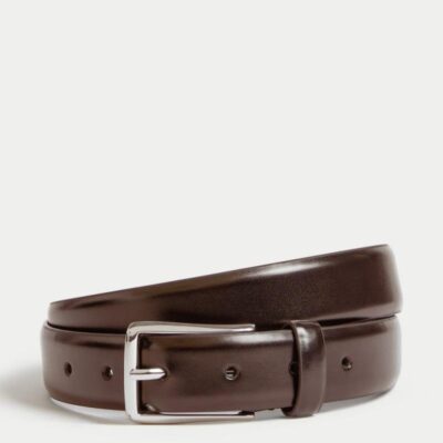 M&S Collection Rectangular Buckle Smart Belt Dark Brown | Mens Belts