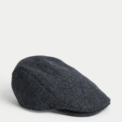 M&S SARTORIAL Wool Rich Textured Flat Cap with Stormwear™ Navy Mix | Mens Hats