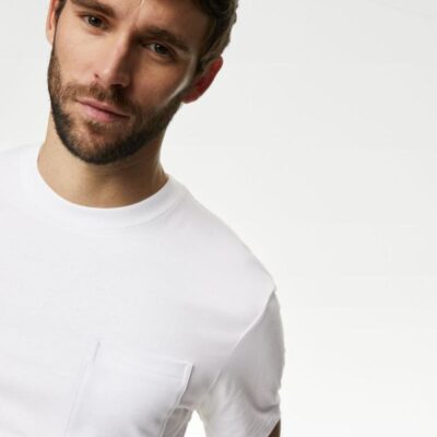 M&S Collection Pure Cotton Midweight Pocket T-shirt White | Mens The Smart Edit