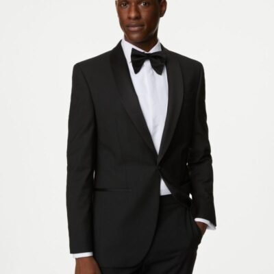 M&S Collection Slim Fit Stretch Tuxedo Jacket Black | Mens Suits