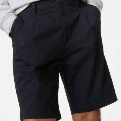 M&S Collection Single Pleat Stretch Chino Shorts Navy | Mens Shorts