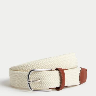 M&S Collection Stretch Woven Casual Belt White Mix | Mens Belts