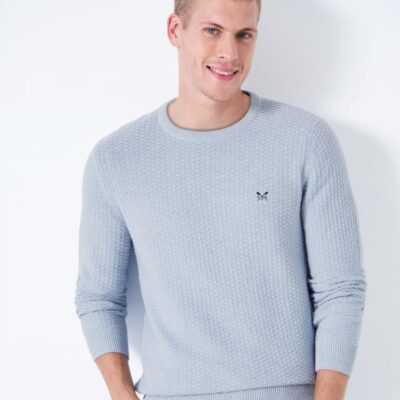 Crew Clothing Organic Cotton Textured Jumper Light Blue | Mens Jumpers & Knitwear