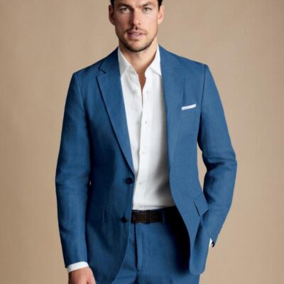 Charles Tyrwhitt Regular Fit Pure Linen Suit Jacket Royal Blue | Mens Coats & Jackets