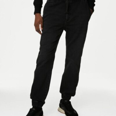 M&S Collection Regular Fit Jersey Cuffed Jogger Jeans Black | Mens Trousers