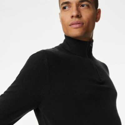 M&S Collection Cashmilon™ High Neck Half Zip Jumper Black | Mens Jumpers & Knitwear