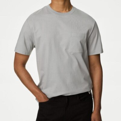 M&S Collection Pure Cotton Midweight Pocket T-shirt Light Grey | Mens The Smart Edit